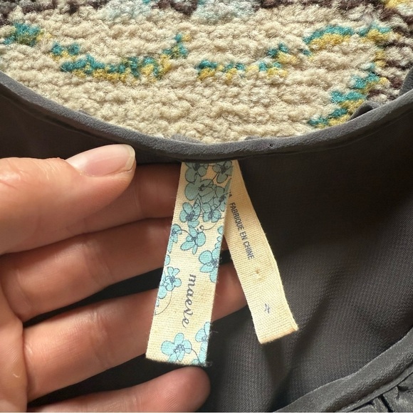 Anthropologie Maeve silk Charcoal and Teal Paisley Dress - Picture 6 of 9